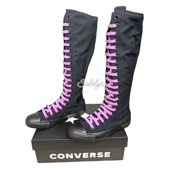 Converse CTAS XXHI Womens 6 Black Purple Knee High Canvas Zipper Sneaker Boot - Picture 5 of 11